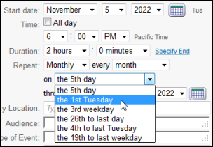 Repeats monthly on a certain day example setup