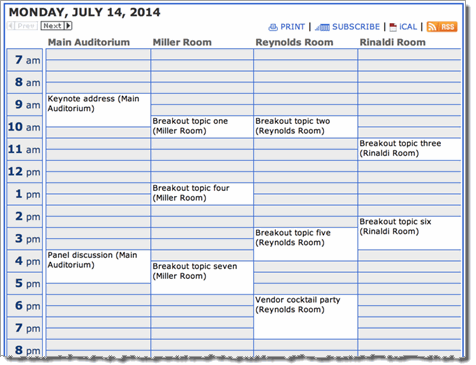 Conference calendar view