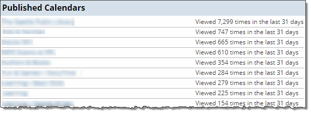 Dashboard Published Calendars list