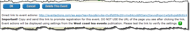 Direct Event Actions registration page link