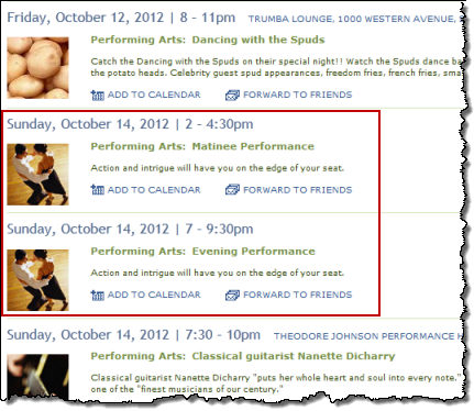 Multi-day event on calendar, Calendar Table view