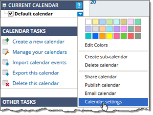 Calendar Settings link