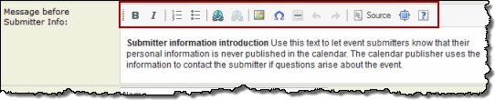 HTML editor, Submitter Info message field