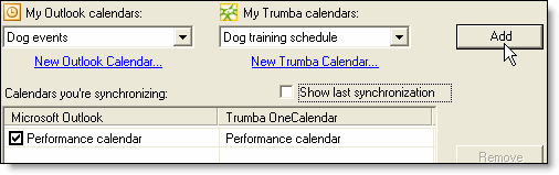 Pair of calendars set up to synchronize