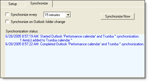 CalendarSync synchronization tab
