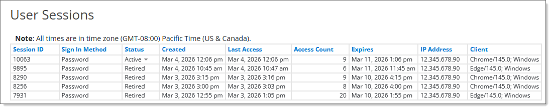 Session information for admins