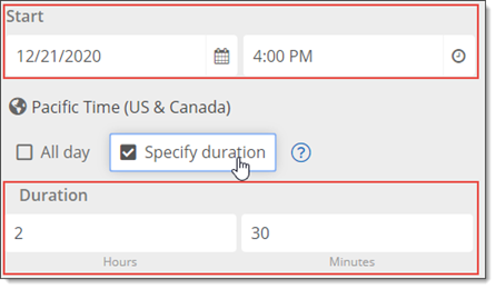 Specify duration
