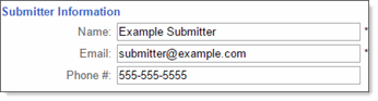 Submitter information, submission form