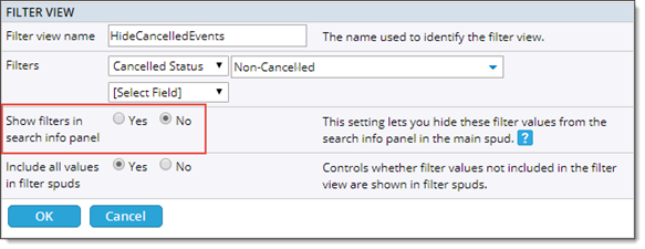 Filter view not included in Search info panel