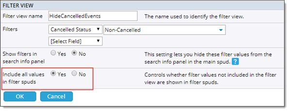 Filter view that includes spud values