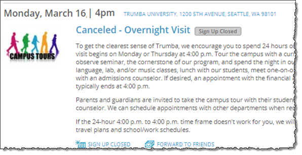 Cancelled event on a live calendar