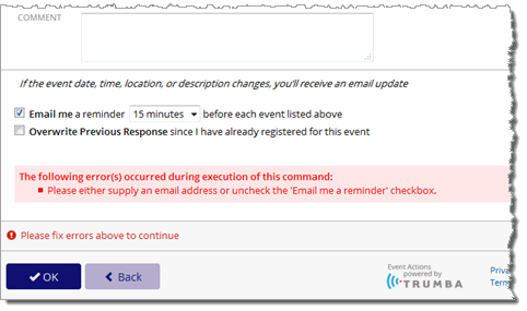 No email error message
