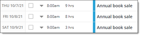 Multi-day event on calendar, Calendar Table view