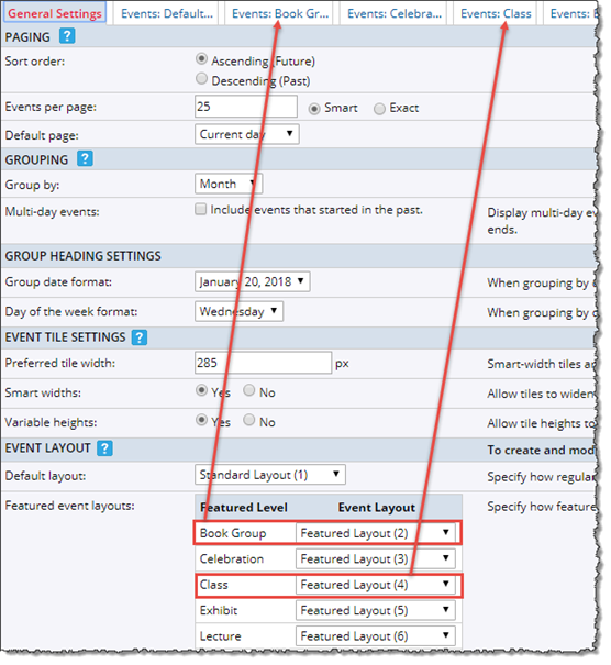 Featured level tabs for the Tile view