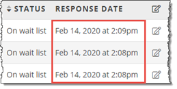 Registration list response time data