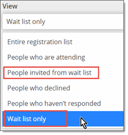 Selecting the wait list or people invited from the wait list only
