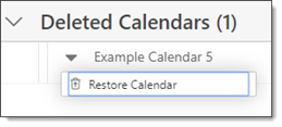 Deleted calendars action menu