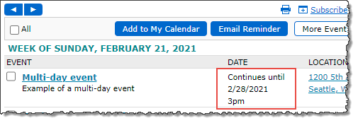 Multi-day event, 3-column calendar view