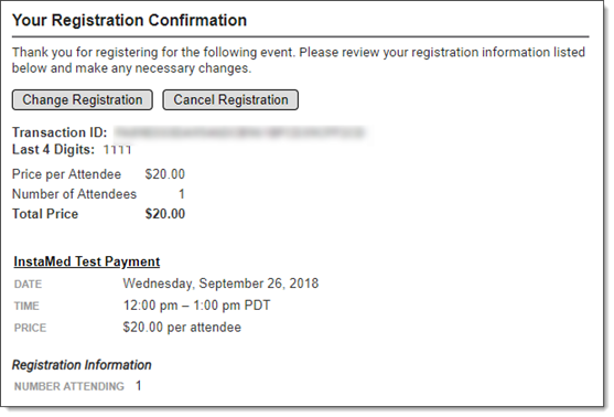 Email confirmation message for paid registration