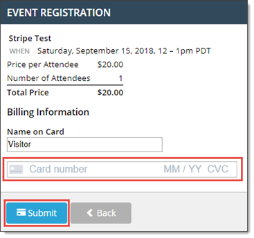 Submit the order form, Stripe payment gateway