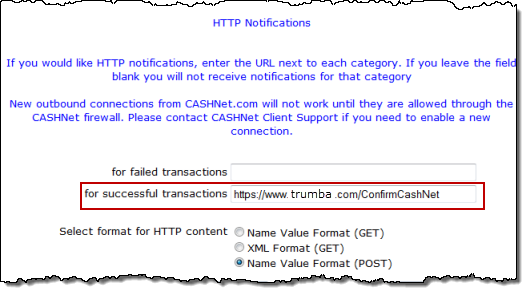 CASHnet Store HTTP notifications settings