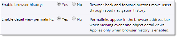 Browser history and permalinks settings
