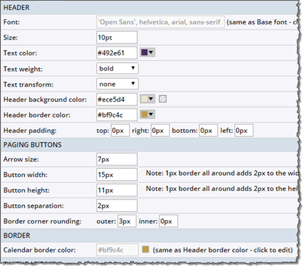 Heading and Border settings