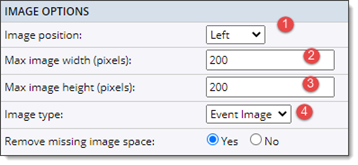 Image Options settings, Event Slider
