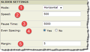 Transition, speed, and spacing settings, Event Slider