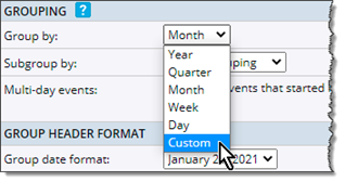 Selecting custom grouping