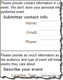 Submitter and event information headings