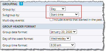 Calendar view start time settings