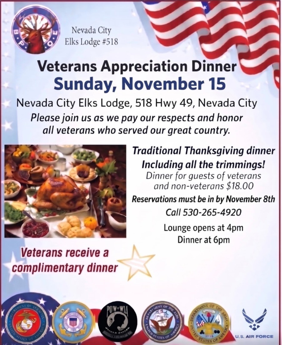 Veterans Appreciation Dinner at the Nevada City Elk's Lodge