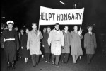 black and whit photo of the grop of protesters at Hungarian Revolution