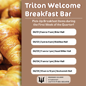 Triton Breakfast Bar | Day 4, Thursday, April 4, 2024, 11am - 1pm - Calendar:  Campus Events | Edmonds College