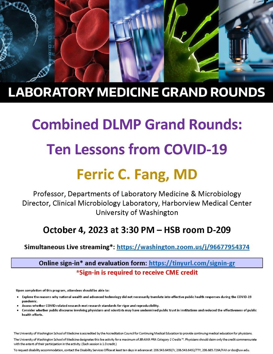 Combined DLMP Grand Rounds: Ferric C. Fang, MD - Ten Lessons from COVID-19