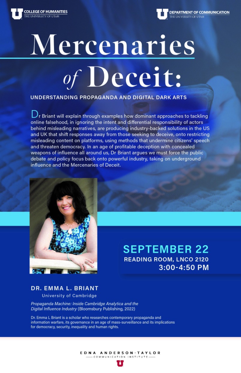 Mercenaries Of Deceit: Understanding Propaganda And Digital Dark Arts,  Thursday, September 22, 2022, 3 - 4:50Pm - Events Calendar - Department Of  Communication - The University Of Utah