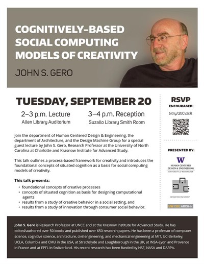 Guest Lecture: Cognitively-Based Social Computing Models of Creativity, by John Gero