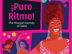 Bright pink poster for “¡Puro Ritmo! The Musical Journey of Salsa,” opening September 2025, featuring an illustrated woman in a sparkling pink dress singing with dancers in the background. Bright pink poster for “¡Puro Ritmo! The Musical Journey of Salsa,” opening September 2025, featuring an illustrated woman in a sparkling pink dress singing with dancers in the background.