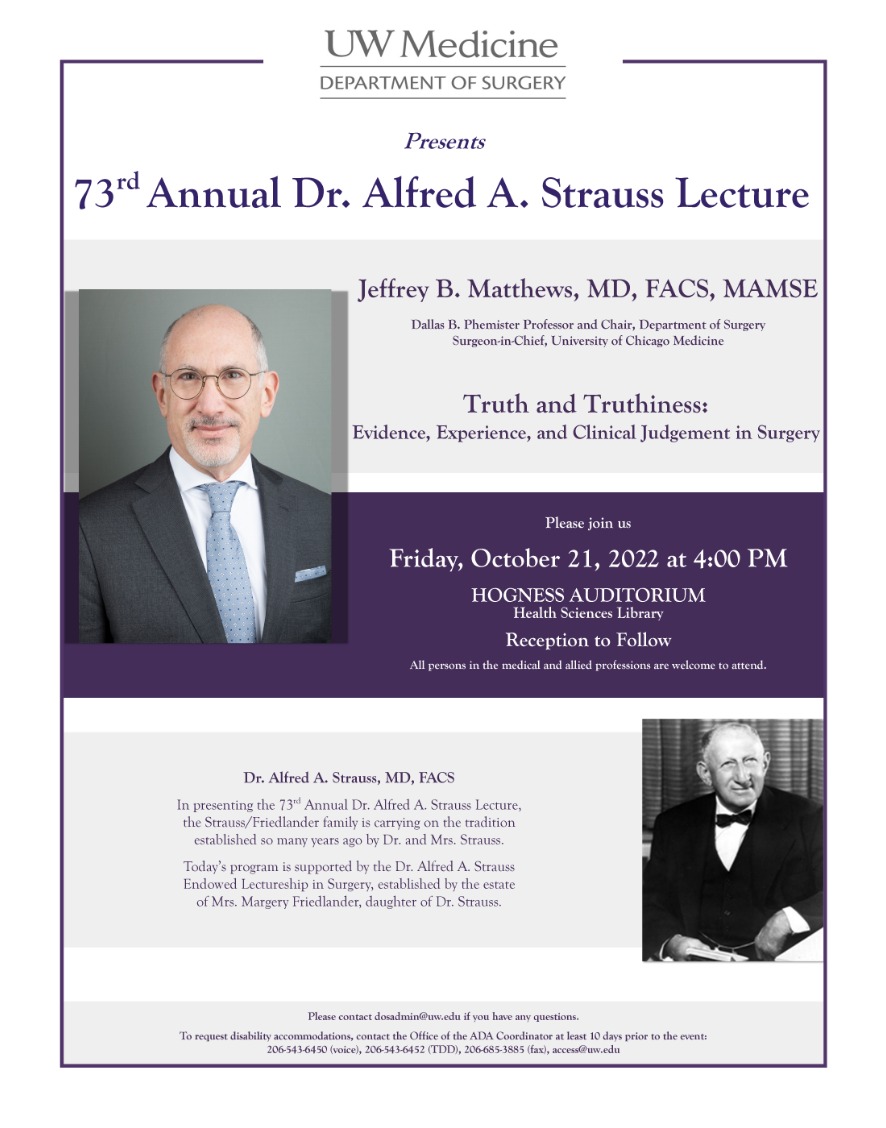 UW Seattle Campus Events 73rd Annual Dr. Alfred A. Strauss Lecture