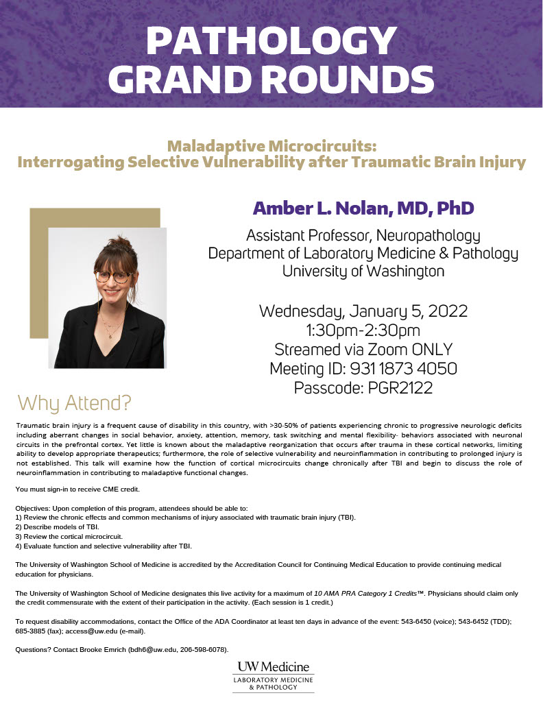 Seattle University Calendar 2022 Campus Calendar: Pathology Grand Rounds: Amber Nolan, Md, Phd - Maladaptive  Microcircuits: Interrogating Selective Vulnerability After Traumatic Brain  Injury
