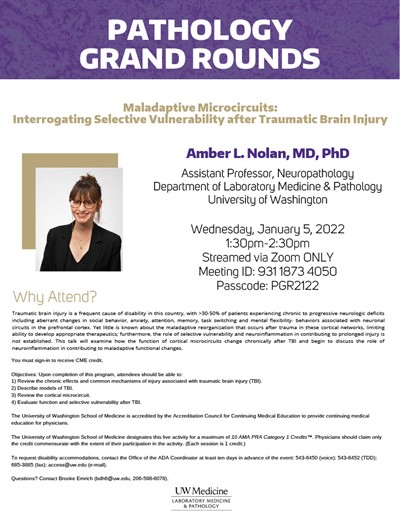 Pathology Grand Rounds: Amber Nolan, MD, PhD - Maladaptive Microcircuits: Interrogating Selective Vulnerability after Traumatic Brain Injury