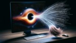 a computer screen with a black hole in the center