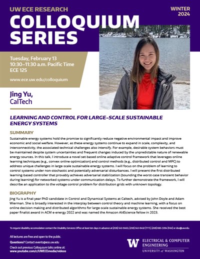 ECE Research Colloquium Lecture Series: Jing Yu, CalTech