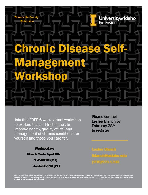 Uidaho Fall 2022 Schedule Chronic Disease Self-Management Workshops, Wednesday, Mar. 16, 2022, 1 -  3:30 P.m. Mdt - Calendar - University Of Idaho Extension In Kootenai County