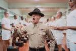 White male drill sargeant yelling at troops lined up in their underwear White male drill sargeant yelling at troops lined up in their underwear