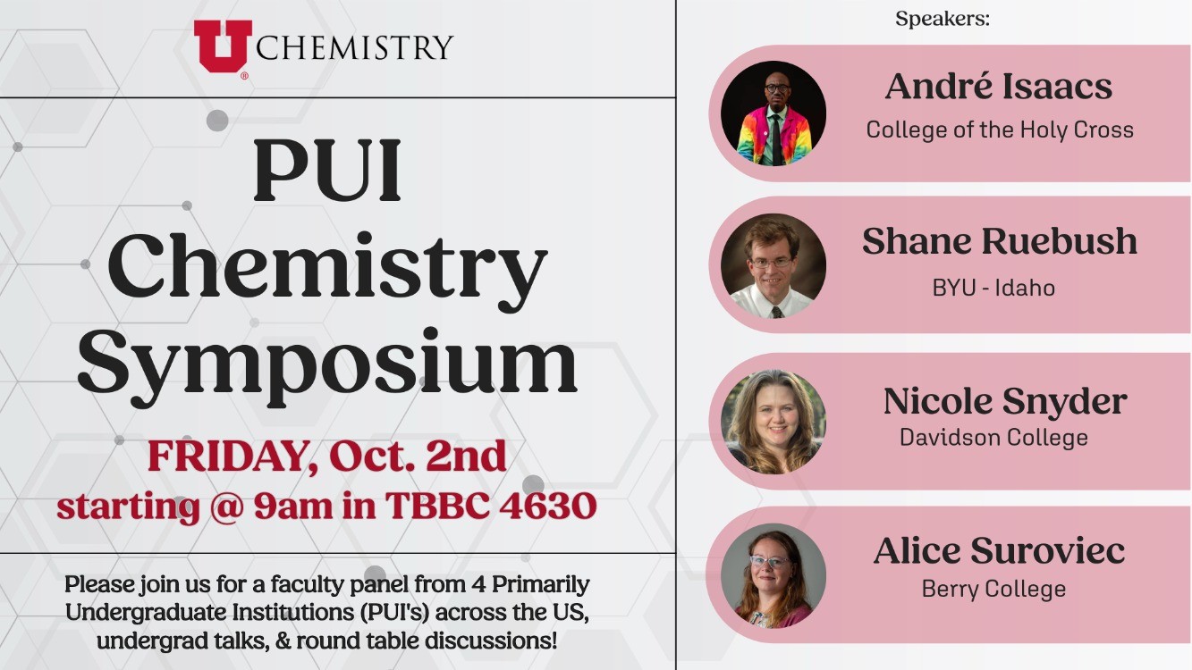 Speaker panel flyer for chemistry department event with invited speakers from primarily undergraduate institutions