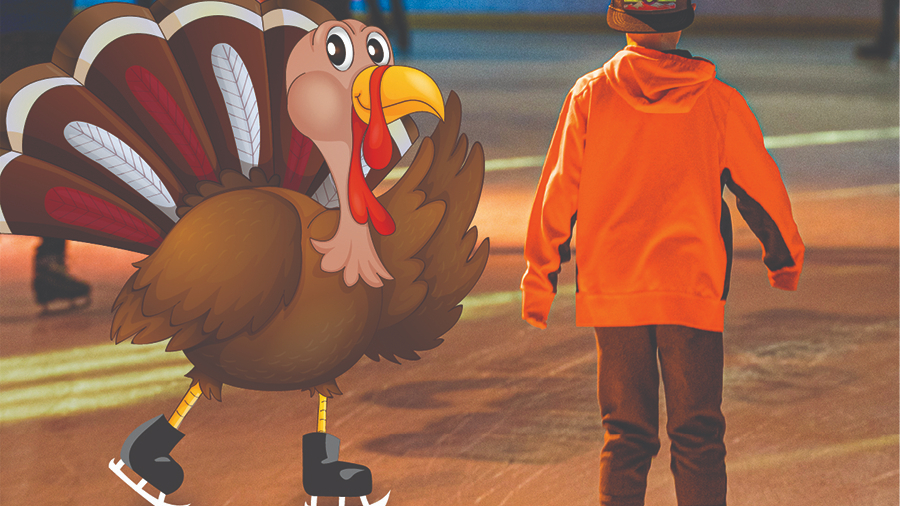 Boy ice skates at the Greeley Ice Haus for Skate Your Turkey Off