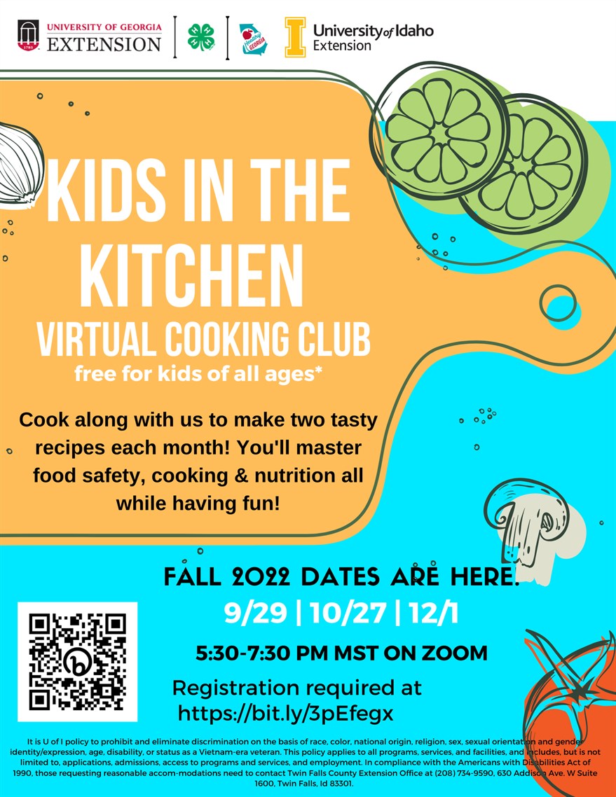 Kids in the Kitchen Virtual Cooking Club, Thursday, Sep. 29, 2022, 5:30 -  7:30 p.m. MDT - Calendar - UI Extension in Twin Falls County