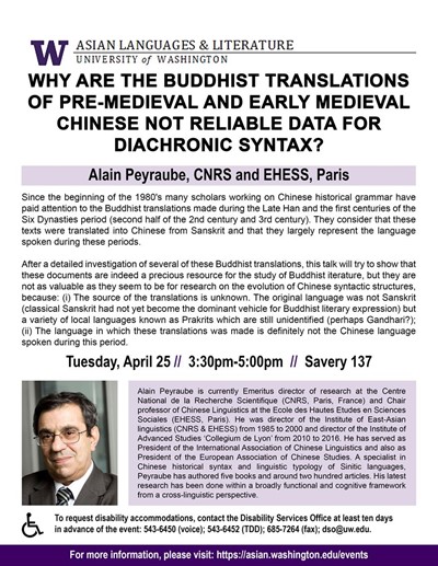 Why are the Buddhist translations of Pre-Medieval and Early Medieval Chinese not reliable data for diachronic syntax? (Alain Peyraube)